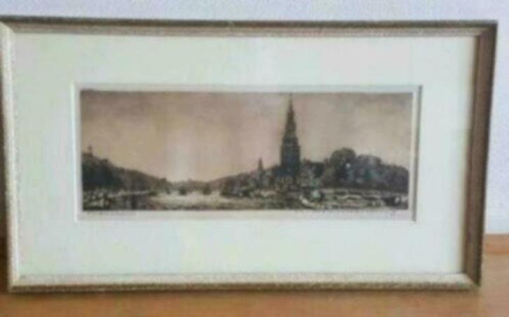 Ets Cornelis Brandenburg Amsterdam Oude Schans gesigneerd, Antiek en Kunst, Kunst | Etsen en Gravures, Ophalen