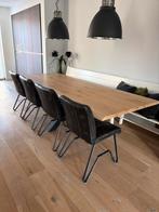 Massief eiken eettafel 260 cm met zwart metalen spinpoot, Ophalen, 100 tot 150 cm, 200 cm of meer, Zo goed als nieuw