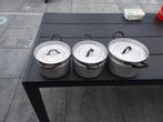 3 oude alu pannen, Huis en Inrichting, Ophalen, Gebruikt, Aluminium, Pannenset
