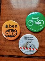 Vintage buttons jaren '80 Greenpeace, fietsen, oké, Verzamelen, Speldjes, Pins en Buttons, Ophalen of Verzenden, Gebruikt, Overige onderwerpen