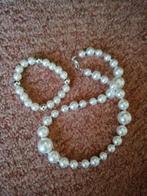 Prachtige handgemaakte parel- & kristal ketting., Sieraden, Tassen en Uiterlijk, Kettingen, Overige materialen, Wit, Nieuw, Ophalen