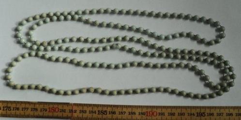 s043) ketting lichtblauw/groen/bruine bolletjes, Sieraden, Tassen en Uiterlijk, Kettingen, Gebruikt, Overige materialen, Groen