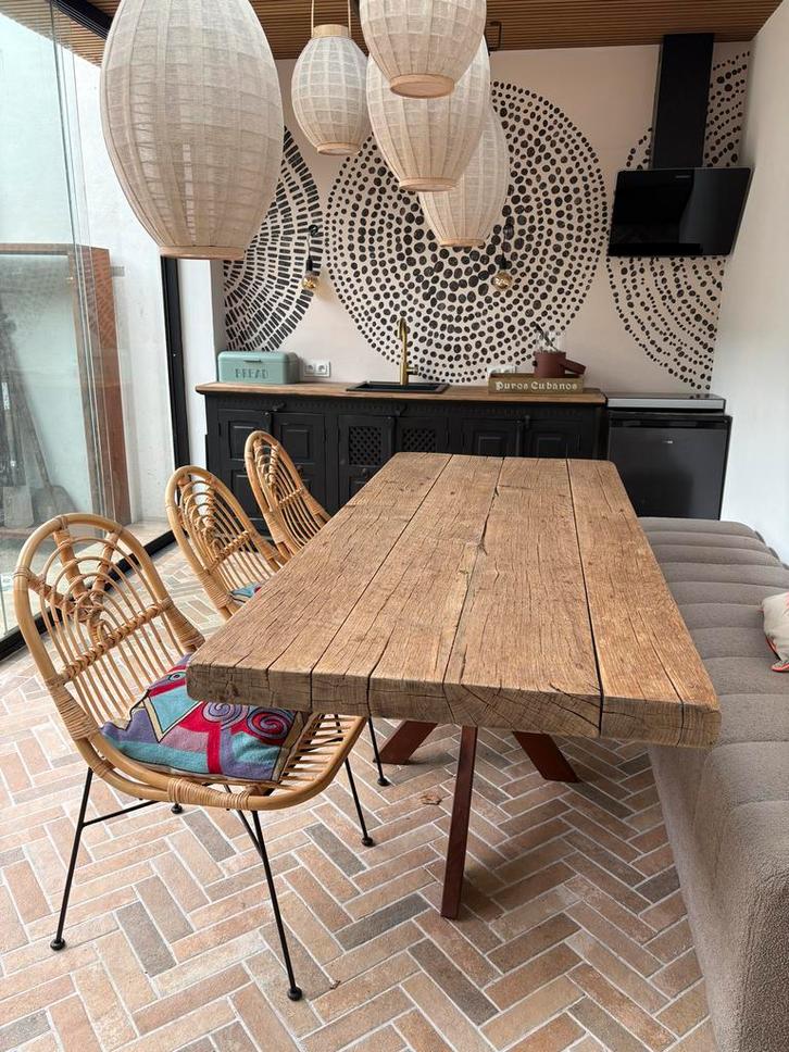 4 Rotan Eetkamerstoelen, Huis en Inrichting, Stoelen, Zo goed als nieuw, Vier, Riet of Rotan, Bruin, Ophalen of Verzenden