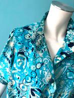 Vintage jaren 80 blouse turkoois/wit maat 44, Maat 42/44 (L), Vintage, Gedragen, Verzenden