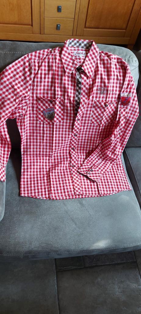 Oktoberfest/Bierfeest Geruite heren blouse rood/wit, Kleding | Heren, Overhemden, Zo goed als nieuw, Rood, Ophalen