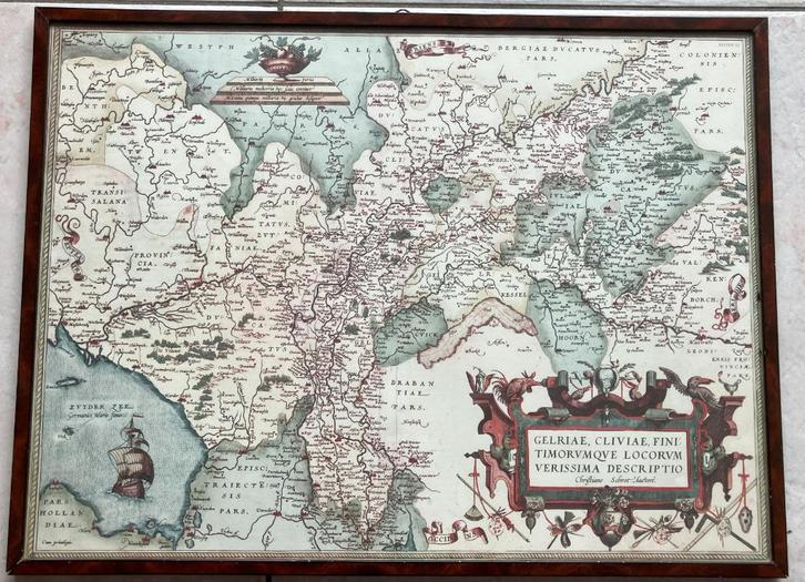 Ingelijste Replica kaart Gelriae hertogdom Gelre en Cleve, Boeken, Atlassen en Landkaarten, Zo goed als nieuw, Landkaart, Nederland