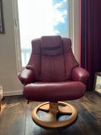 Lederen Relaxfauteuil met Draaivoet, rood, Huis en Inrichting, Fauteuils, Ophalen, Gebruikt, Leer, 75 tot 100 cm