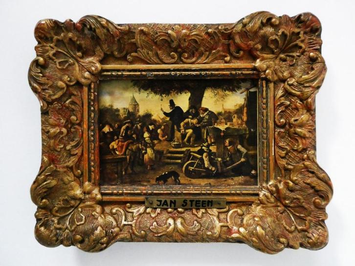 De kwakzalver ( De keisnijding ) n. Jan Steen vergulde lijst, Antiek en Kunst, Curiosa en Brocante, Ophalen of Verzenden