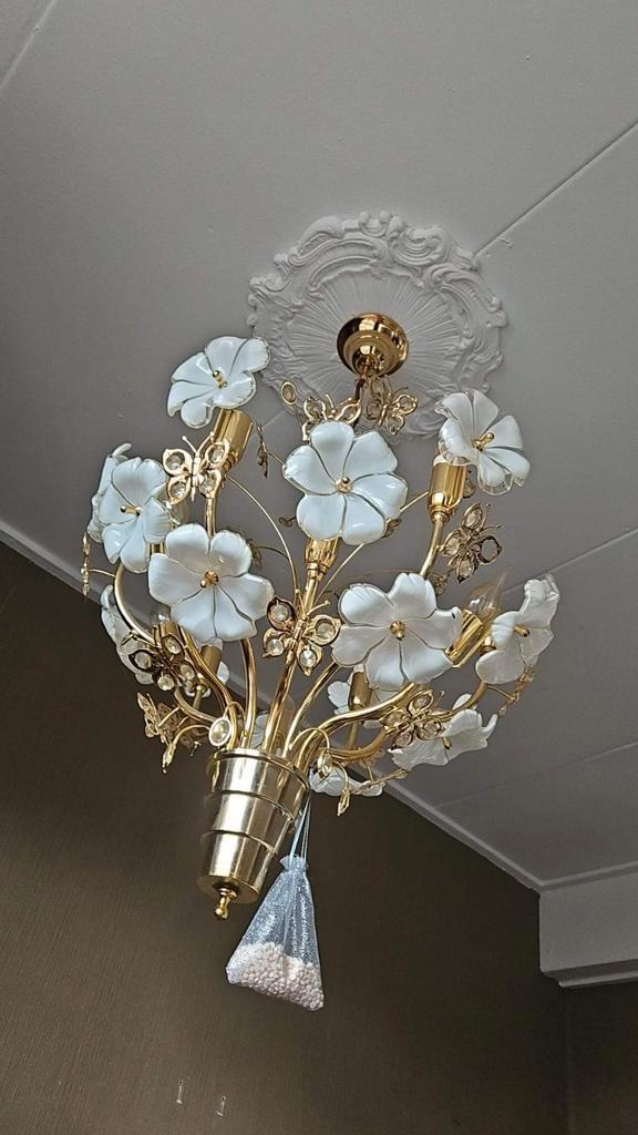 Bloemvormige Hanglamp, Huis en Inrichting, Lampen | Kroonluchters, Zo goed als nieuw, Kunststof, Metaal, Ophalen of Verzenden