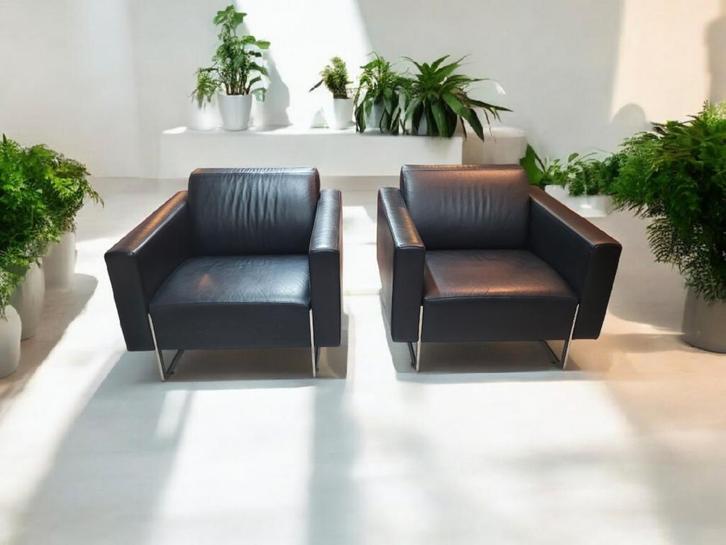 Artifort fauteuils Mare ontwerp Rene Holten., Huis en Inrichting, Fauteuils, Gebruikt, Leer, Metaal, 75 tot 100 cm, 75 tot 100 cm