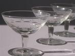 4x geslepen coupe likeur helder glas olijf blad handgemaakt, Ophalen of Verzenden, Zo goed als nieuw, Glas, Overige stijlen