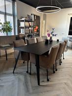 Set van 6 nieuwe luxe design eetkamerstoelen, Stof, Bruin, Design, Nieuw