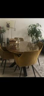 Eettafel ovaal mangohout met 4 eetkamerstoelen, Huis en Inrichting, Tafels | Eettafels, Ophalen, Zo goed als nieuw, Ovaal, 50 tot 100 cm