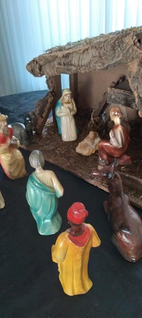 Prachtige oude Kerstgroep, met stalletje. Zie foto's., Antiek en Kunst, Antiek | Religie, Ophalen of Verzenden