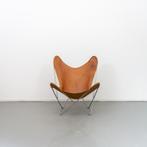 1 Plux  Vlinder Fauteuil tuigleer Cognac Vintage, Huis en Inrichting, Fauteuils, Zo goed als nieuw, Metaal
