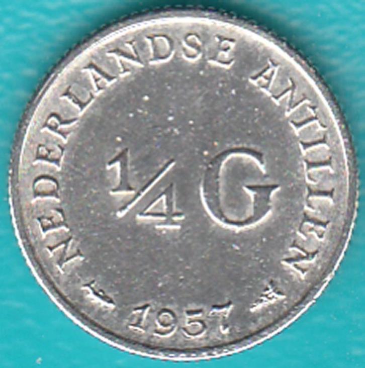 Nederlandse Antillen 1/4 gulden (25 c) 1957 Juliana zilver, Postzegels en Munten, Munten | Nederland, Losse munt, 25 cent, Koningin Juliana