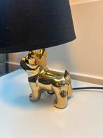 Leuke gouden tafellamp met zwarte kap, Huis en Inrichting, Lampen | Hanglampen, Ophalen, Zo goed als nieuw, Stof, Minder dan 50 cm