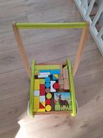 Blokkenkar met houten puzzel, Ophalen of Verzenden, Gebruikt, Overige typen, Met wieltjes