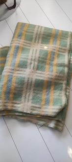Vintage wollen deken geruit geel blauw groen, Gebruikt, Eenpersoons, Blauw, Ophalen of Verzenden