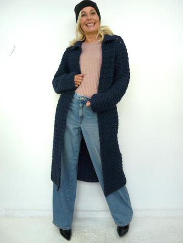 *Abfab Vintage Nachtblauw Lang Wollen Vest L* beschikbaar voor biedingen