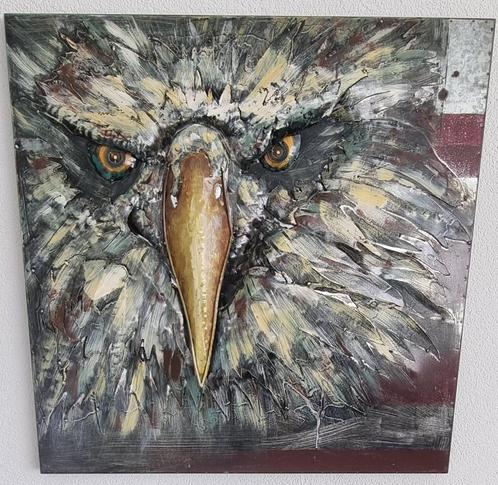 1 of 1 - 3D metalen schilderij – Abstracte adelaar – 80x80, Antiek en Kunst, Kunst | Schilderijen | Abstract, Ophalen of Verzenden