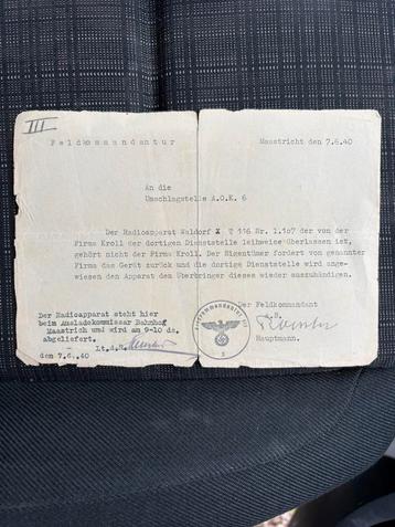 Origineel Wehrmacht-document Feldkommandantur 517 Maastricht beschikbaar voor biedingen