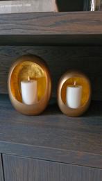 Gouden Ei Waxinelichthouder met Kaarsen, Huis en Inrichting, Woonaccessoires | Kandelaars en Kaarsen, Ophalen of Verzenden