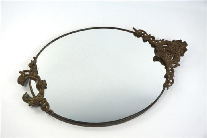 Vintage spiegel koper-messing kuif, Huis en Inrichting, Woonaccessoires | Spiegels, Zo goed als nieuw, Minder dan 50 cm, Minder dan 100 cm