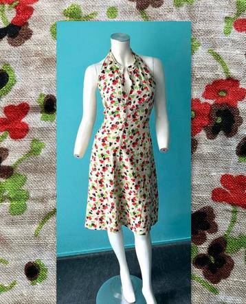 Vintage jaren 70 halterjurk crème/motief maat 36 beschikbaar voor biedingen
