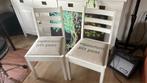 2 wit brocante stoelen met ptt postzak zitting, Ophalen, Gebruikt, Twee, Wit