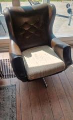 Antieke Lederen Fauteuil met Draaivoet, Ophalen of Verzenden