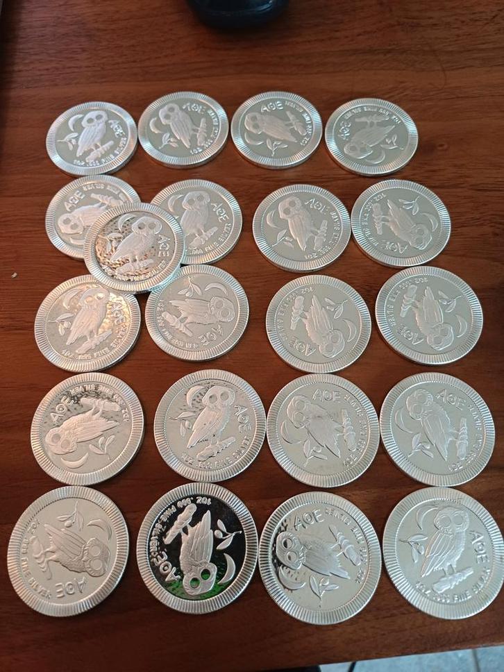21x Zilveren Athenian Owl 1oz Munten, Postzegels en Munten, Edelmetalen en Baren, Zilver, Ophalen of Verzenden