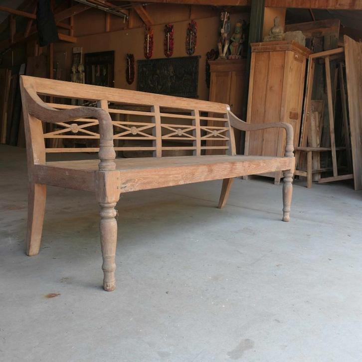 Tuinbank landelijke teakbank teakhout bank stationsbank RQ16, Antiek en Kunst, Antiek | Meubels | Stoelen en Banken, Ophalen of Verzenden