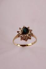 Vintage ring goud 14kt saffier briljant maat 17 3/4, Ophalen of Verzenden, Zo goed als nieuw, 17 tot 18, Dame