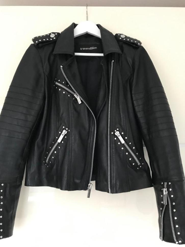 Stoer leren dames jackje Transmission, Kleding | Dames, Jasjes, Kostuums en Pakken, Zo goed als nieuw, Jasje, Maat 38/40 (M), Zwart