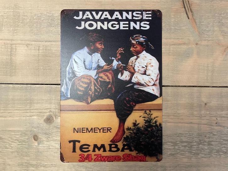 Reclamebord Javaanse Jongens - 3/4 Zware Shag 20x30, Verzamelen, Merken en Reclamevoorwerpen, Zo goed als nieuw, Reclamebord, Ophalen of Verzenden