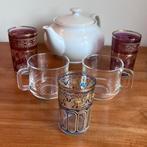 Theepot + 5 theeglazen, Huis en Inrichting, Keuken | Servies, Ophalen, Gebruikt, Overige typen, Glas
