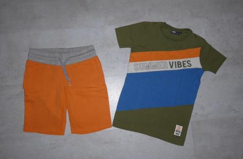 Setje: Nais korte broek + shirt oranje jongen maat 134 / 140, Kinderen en Baby's, Kinderkleding | Maat 134, Gebruikt, Jongen, Setje