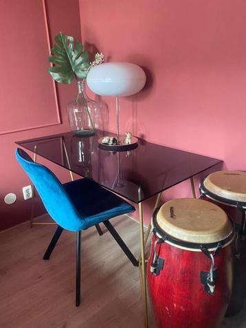 Vintage - Messing en getint rookglas eettafel of bureau beschikbaar voor biedingen