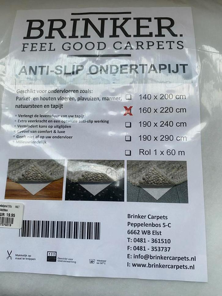Anti-slip ondertapijt Brinker 160x220cm, Huis en Inrichting, Stoffering | Tapijten en Kleden, Nieuw, 150 tot 200 cm, 200 cm of meer