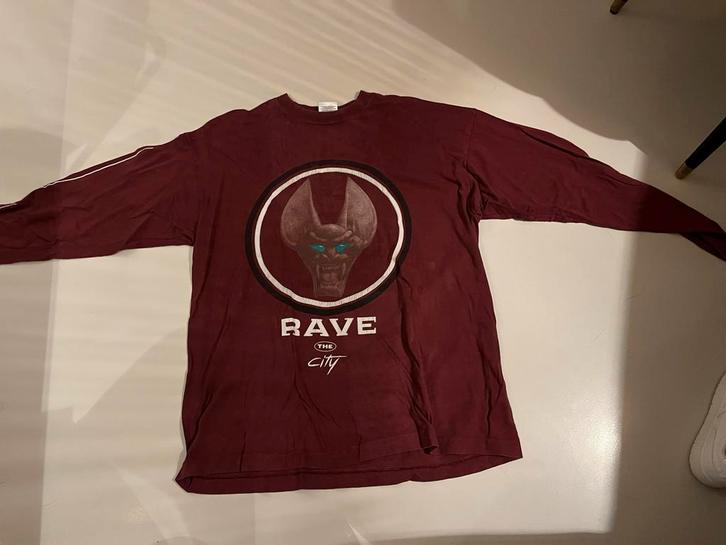 Rave the City Longsleeve - Gabber Style - Maat L, Kleding | Heren, T-shirts, Gedragen, Maat 52/54 (L), Rood, Ophalen