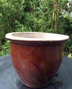 Mooie bruin geglazuurde bloempot karamel 18x22cm vorstbest., Tuin en Terras, Bloempotten, Rond, Zo goed als nieuw, Terracotta