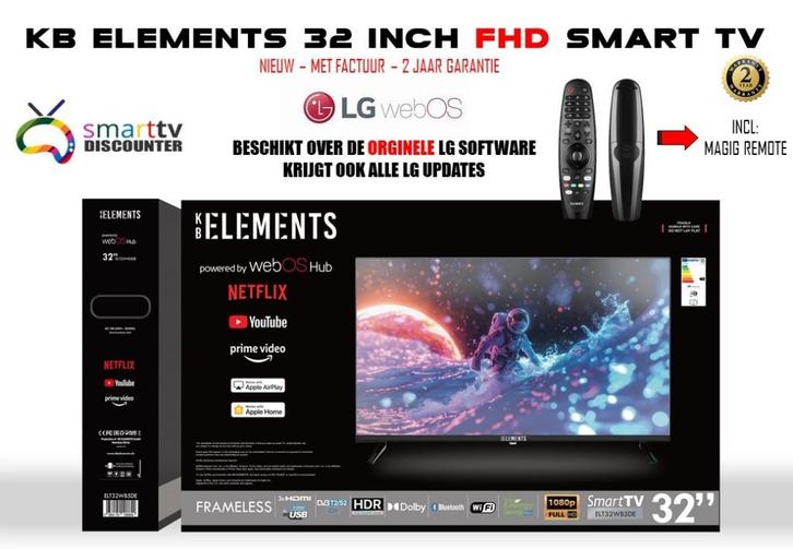 KB ELEMENTS 32 INCH FHD SMART TV FRAMELESS, Audio, Tv en Foto, Televisies, Nieuw, LED, 60 tot 80 cm, Full HD (1080p), Overige merken