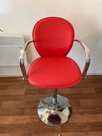 Rood met Chrome barkruk, 1 kruk, Ophalen of Verzenden, Zo goed als nieuw, In hoogte verstelbaar