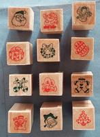 12 kleine stempeltjes met Kerst afbeeldingen, Ophalen of Verzenden, Zo goed als nieuw, Houten stempel