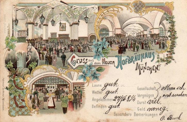 Duitse Rijk - Liho - Munchen - Hofbrauhaus - Bierbrouwerij, Verzamelen, Ansichtkaarten | Buitenland, Gelopen, Duitsland, Voor 1920