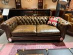 Stoere vintage chesterfield 3 zits bank Edinburgh Bruin, Ophalen of Verzenden, Nieuw, 75 tot 100 cm