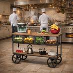 Industriële Retro Keuken Trolley Fruitkar Horeca Keukenblok, Info@dehanzeherten.nl, De Hanze Herten BV, Zwart, 150 tot 200 cm