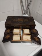 Antieke houten kist met messing poker kaart fiches set, Ophalen of Verzenden