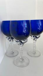Sasaki Coronation Wijn Glas Cobalt Blauw Gedraaide Steel, Ophalen of Verzenden